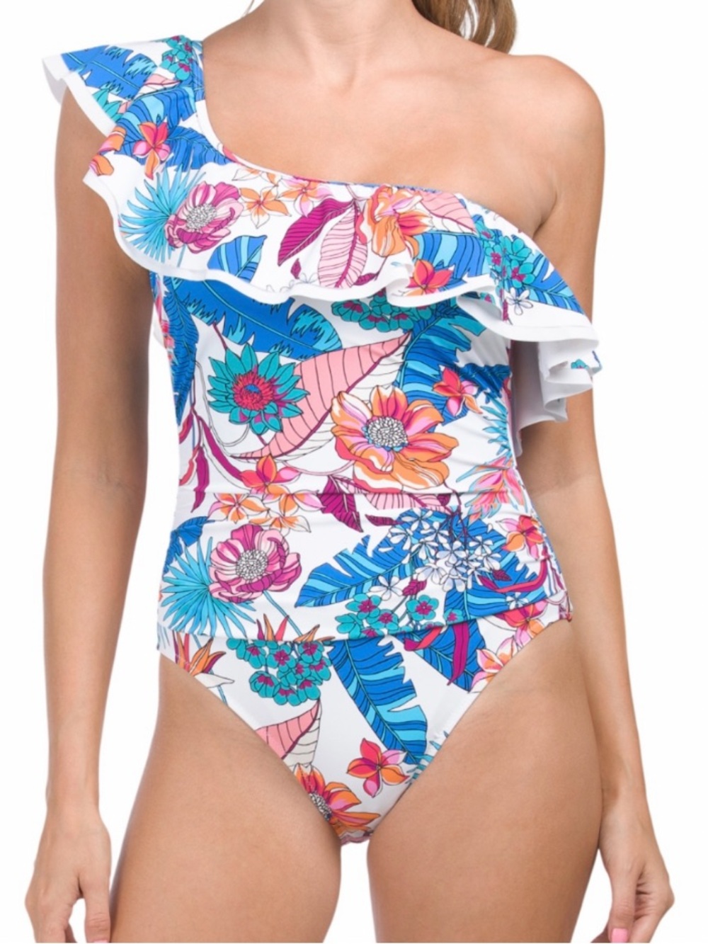 New Profile by Gottex One-Shoulder Floral Ruffle Swimsuit - XL,Price is Firm